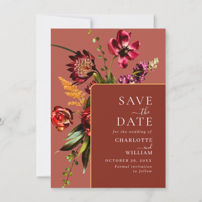Nouveau Garden Blume Hochzeit QR-Code Save The Date (Vorderseite)