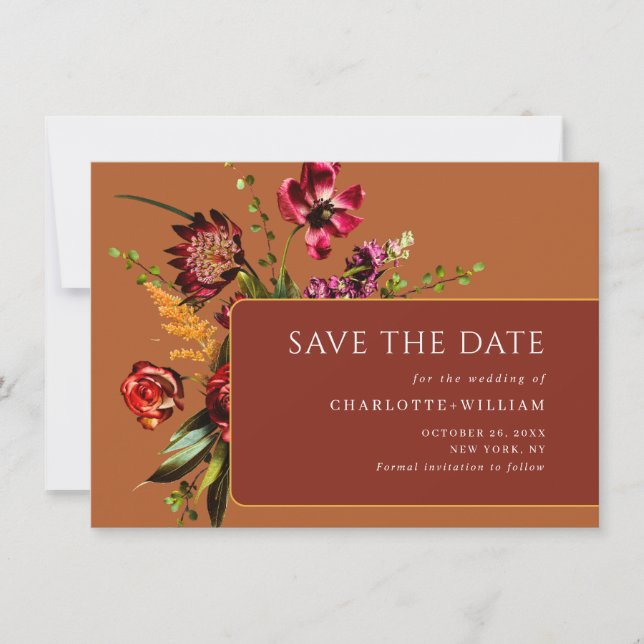 Nouveau Garden Blume Hochzeit QR-Code Save The Date (Vorderseite)