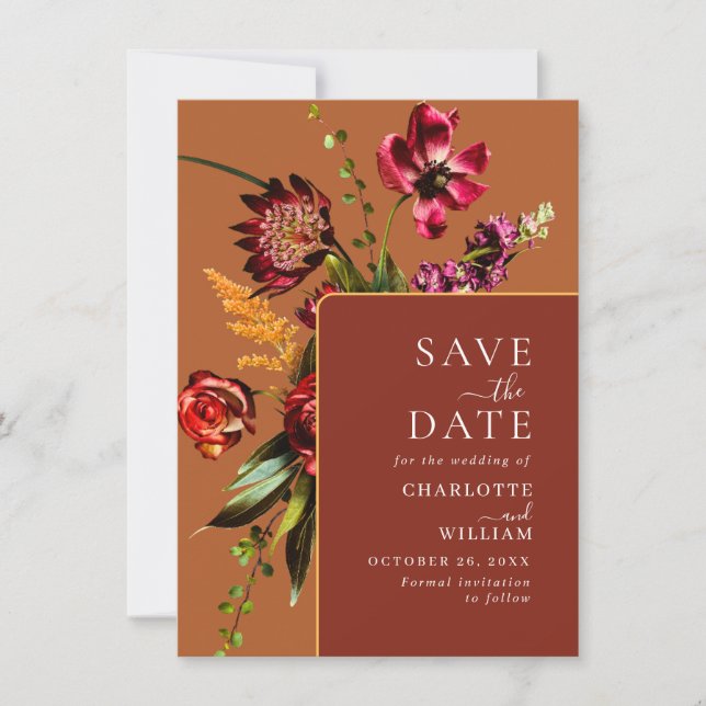 Nouveau Garden Blume Hochzeit QR-Code Save The Date (Vorderseite)