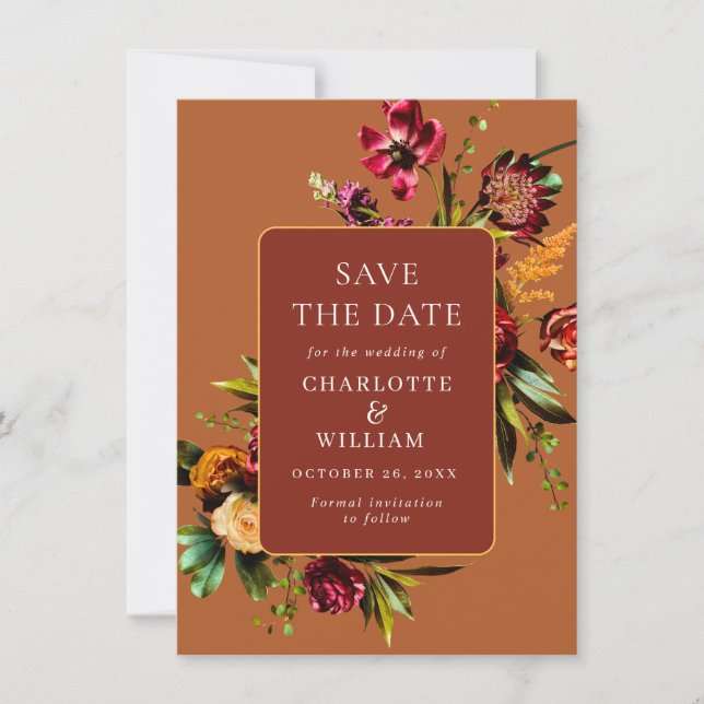Nouveau Garden Blume Hochzeit QR-Code Save The Date (Vorderseite)
