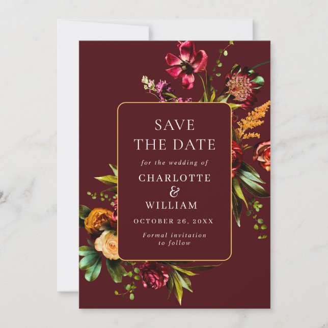 Nouveau Garden Blume Hochzeit QR-Code Save The Date (Vorderseite)