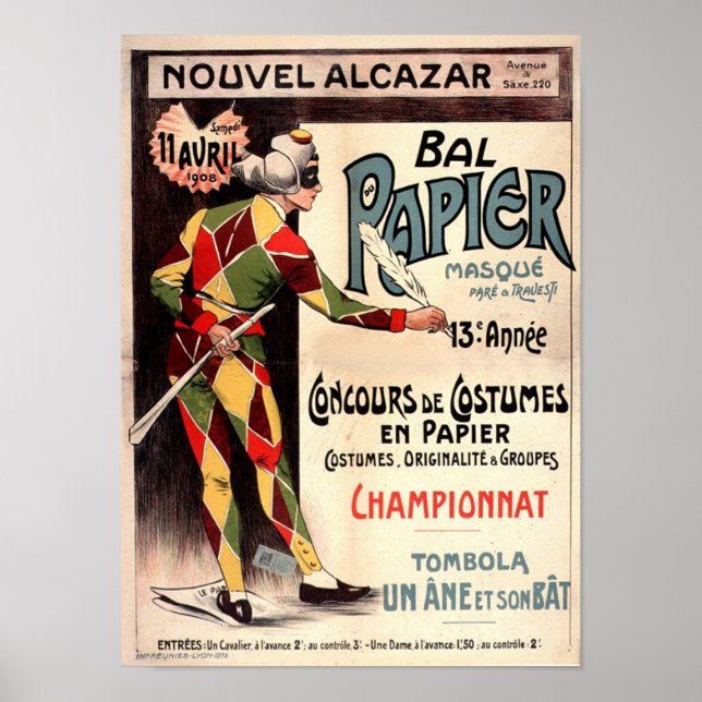 Nouvel Alcazar 1908 Clown Joker Vintage Französisc Poster (Vorne)