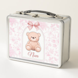 Nova Benutzerdefiniertes rosa Teddy-Bär-Kinderzi Metall Brotdose
