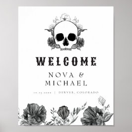 NOVA Gothic Floral Skull Til Death Wedding Willkom Poster