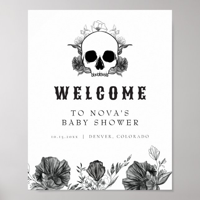 NOVA Gothic Skull Little Boo Baby Dusche Willkomme Poster (Vorne)
