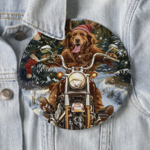 Nova Scotia Dog Riding Motorrad Weihnachten Button