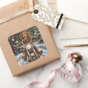 Nova Scotia Dog Riding Motorrad Weihnachten Quadratischer Aufkleber