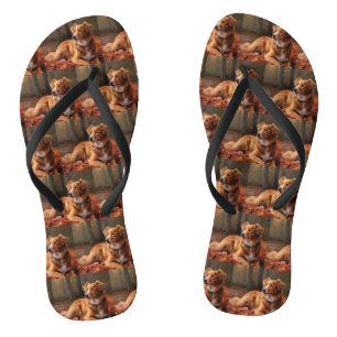 Nova Scotia Duck Terrier im Herbst Leaves Fall Flip Flops