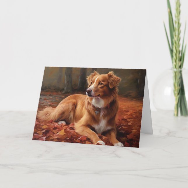 Nova Scotia Duck Terrier im Herbst Leaves Fall Karte (Vorderseite)