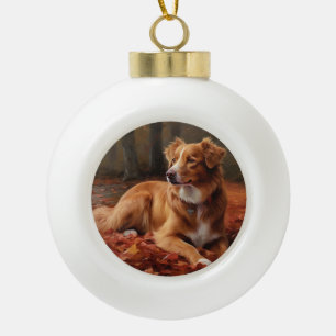 Nova Scotia Duck Terrier im Herbst, wenn die Blätt Keramik Kugel-Ornament