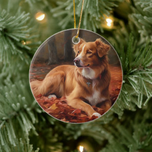 Nova Scotia Duck Terrier im Herbstlaub fällt  Keramik Ornament