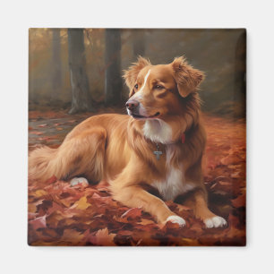 Nova Scotia Duck Terrier im Herbstlaub fällt Magnet