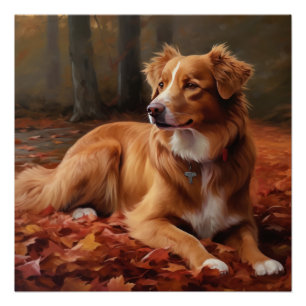 Nova Scotia Duck Terrier im Herbstlaub fällt Poster
