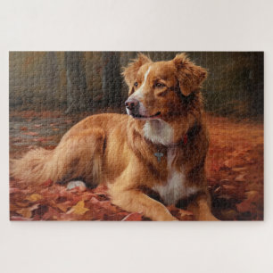 Nova Scotia Duck Terrier im Herbstlaub fällt Puzzle