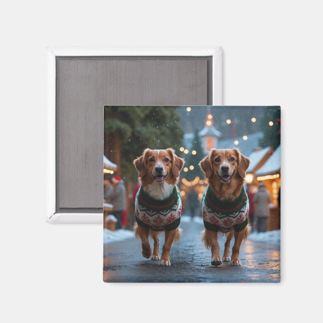 Nova Scotia Duck Toller Christmas Snow Holiday Magnet (Vorderseite/Rückseite)