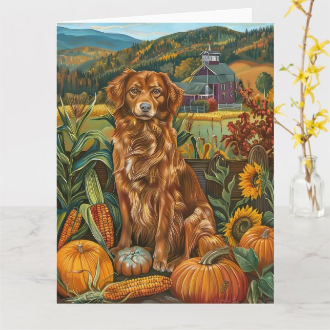 Nova Scotia Duck Toller Dog Herbst Erntedank Karte (Gelbe Blume)