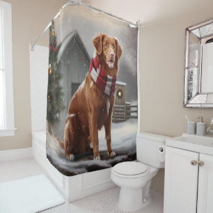 Nova Scotia Duck Toller Dog Schnee Weihnachten Duschvorhang