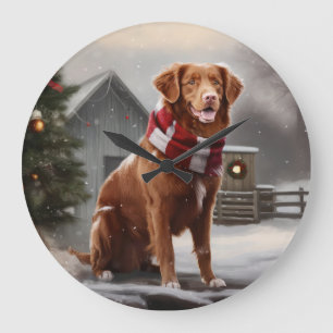 Nova Scotia Duck Toller Dog Schnee Weihnachten Große Wanduhr