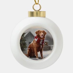 Nova Scotia Duck Toller Dog Schnee Weihnachten Keramik Kugel-Ornament