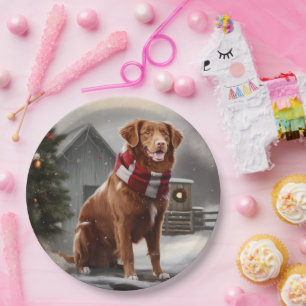 Nova Scotia Duck Toller Dog Schnee Weihnachten Pappteller