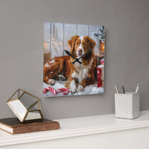 Nova Scotia Duck Toller Dog Weihnachtsfest Quadratische Wanduhr