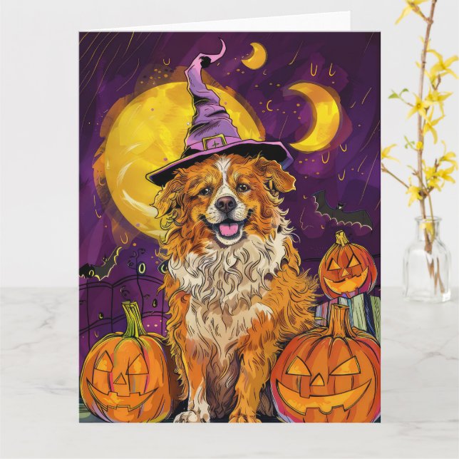 Nova Scotia Duck Toller Halloween HexenkPumpkin Karte (Gelbe Blume)
