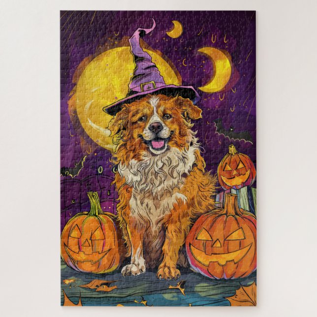 Nova Scotia Duck Toller Halloween HexenkPumpkin Puzzle (Vertikal)