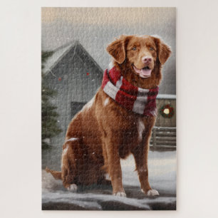 Nova Scotia Duck Toller Hund im Schnee Weihnachten Puzzle