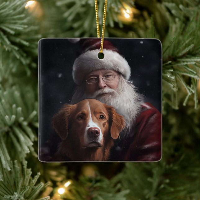 Nova Scotia Duck Toller mit dem Weihnachtsmann fei Keramikornament (Baum)