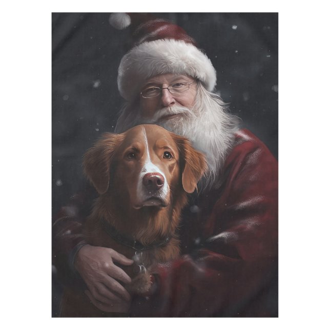Nova Scotia Duck Toller mit dem Weihnachtsmann fei Tischdecke (Vorderseite)