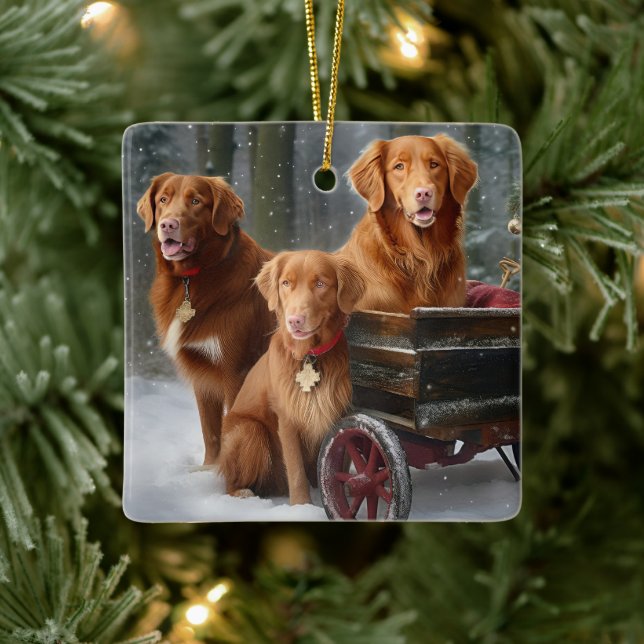 Nova Scotia Duck Toller Retriever Snowy Sleigh Keramikornament (Baum)