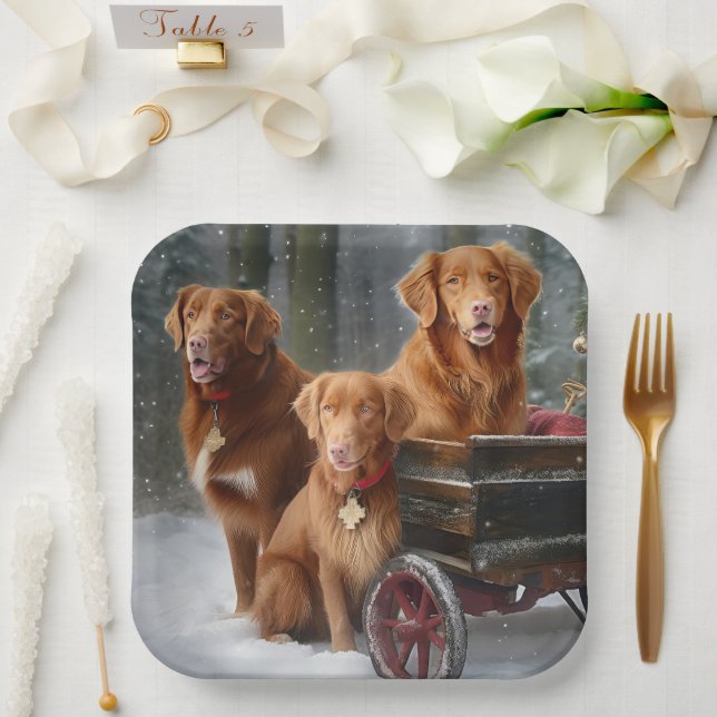 Nova Scotia Duck Toller Retriever Snowy Sleigh Pappteller (Hochzeit)