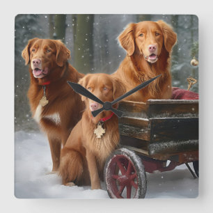 Nova Scotia Duck Toller Retriever Snowy Sleigh Quadratische Wanduhr