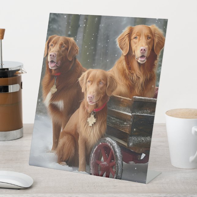 Nova Scotia Duck Toller Retriever Snowy Sleigh Sockelschild (In Situ)