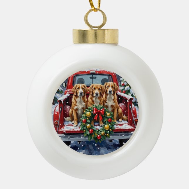 Nova Scotia Duck Tolling Retriever Christmas Red Keramik Kugel-Ornament (Vorderseite)