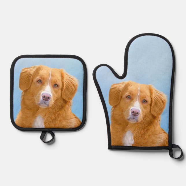 Nova Scotia Duck Tolling Retriever Dog Painting Ofenhandschuh & Topflappen-Set (Vorderseite)