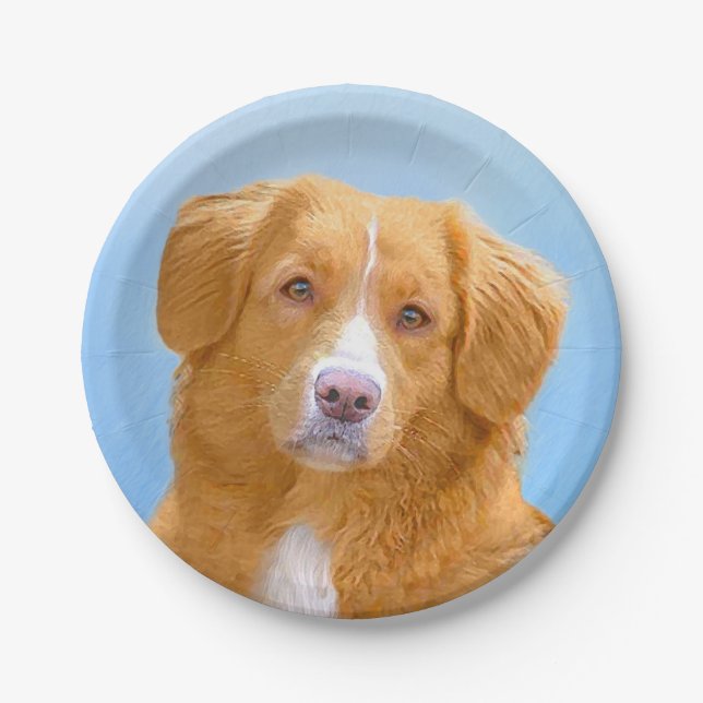 Nova Scotia Duck Tolling Retriever Dog Painting Pappteller (Vorderseite)
