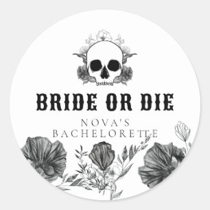 NOVA Skull Bride oder stirb bis zum Tod Junggesell Runder Aufkleber