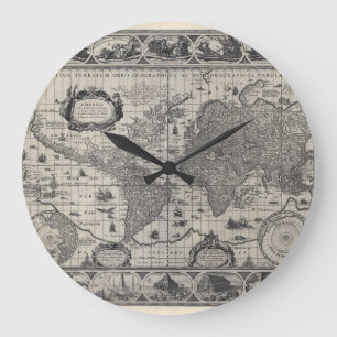 Nova totius terrarum, 1606 Antique World Map Große Wanduhr