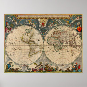 Nova Totius Terrarum Orbis Tabula Weltkarte Poster