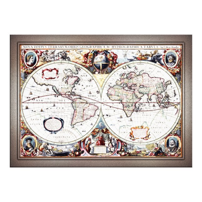 Nova Totius Terrarum Orbis von Henricus Hondius II Fotodruck (Vorne)