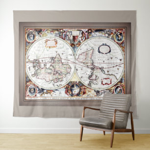 Nova Totius Terrarum Orbis von Henricus Hondius II Wandteppich
