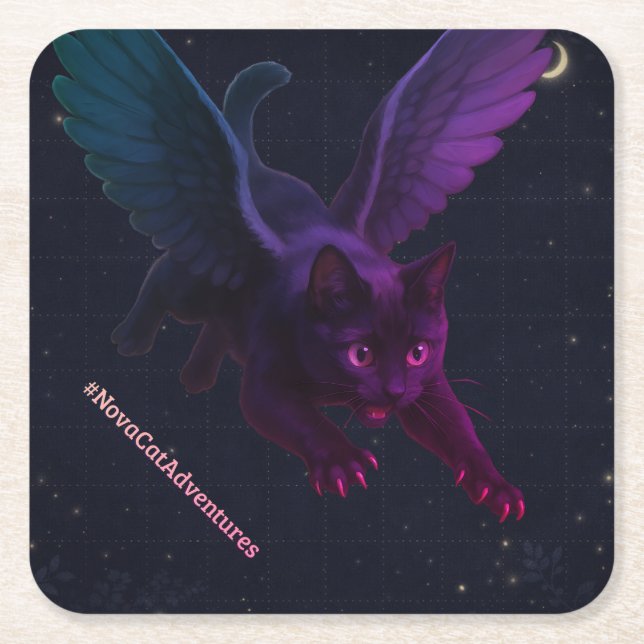 #NovaCatAdventures winged v2 Paper Coaster Rechteckiger Pappuntersetzer (Vorderseite)