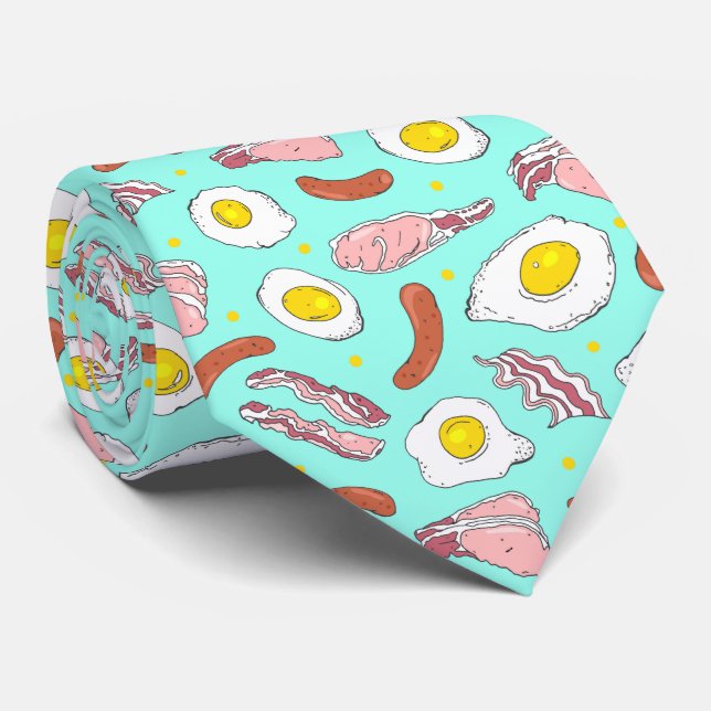 Novelty Bacon Egg Wurst Frühstück Blau Krawatte (Gerollt)