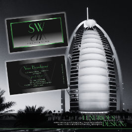 Novelty Black and White Ombre Green Frame Monogram Visitenkarte