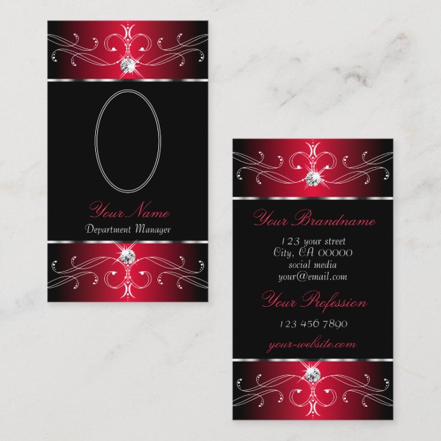 Novelty Black Red Verziert Ornaments Jewels Foto Visitenkarte (Vorne/Hinten)