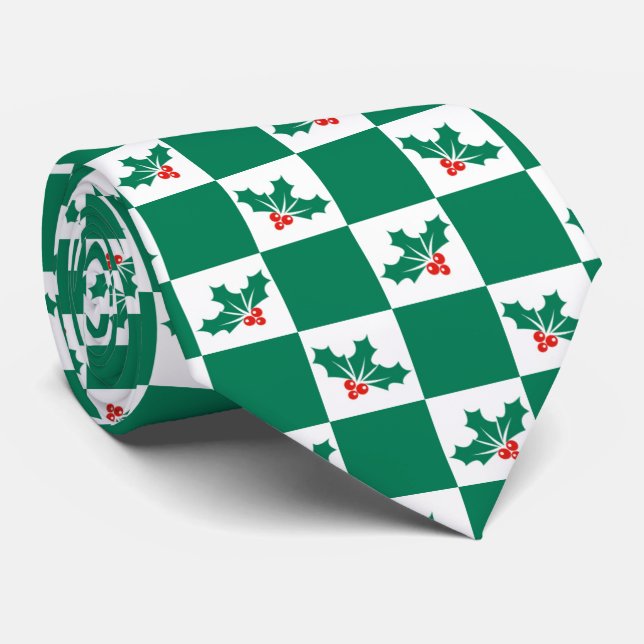 Novelty Checkered Holly Weihnachten Krawatte (Gerollt)