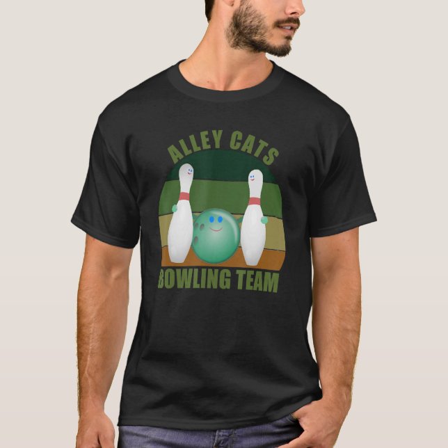 Novelty Funny Ten Button Bowlers Team Alley Cats B T-Shirt (Vorderseite)