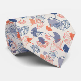 Novelty Ginkgo Navy Blue und Orange Pattern Krawatte