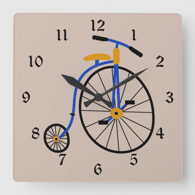 Novelty Old Fashioned Bike Blue Quadratische Wanduhr (Vorderseite)